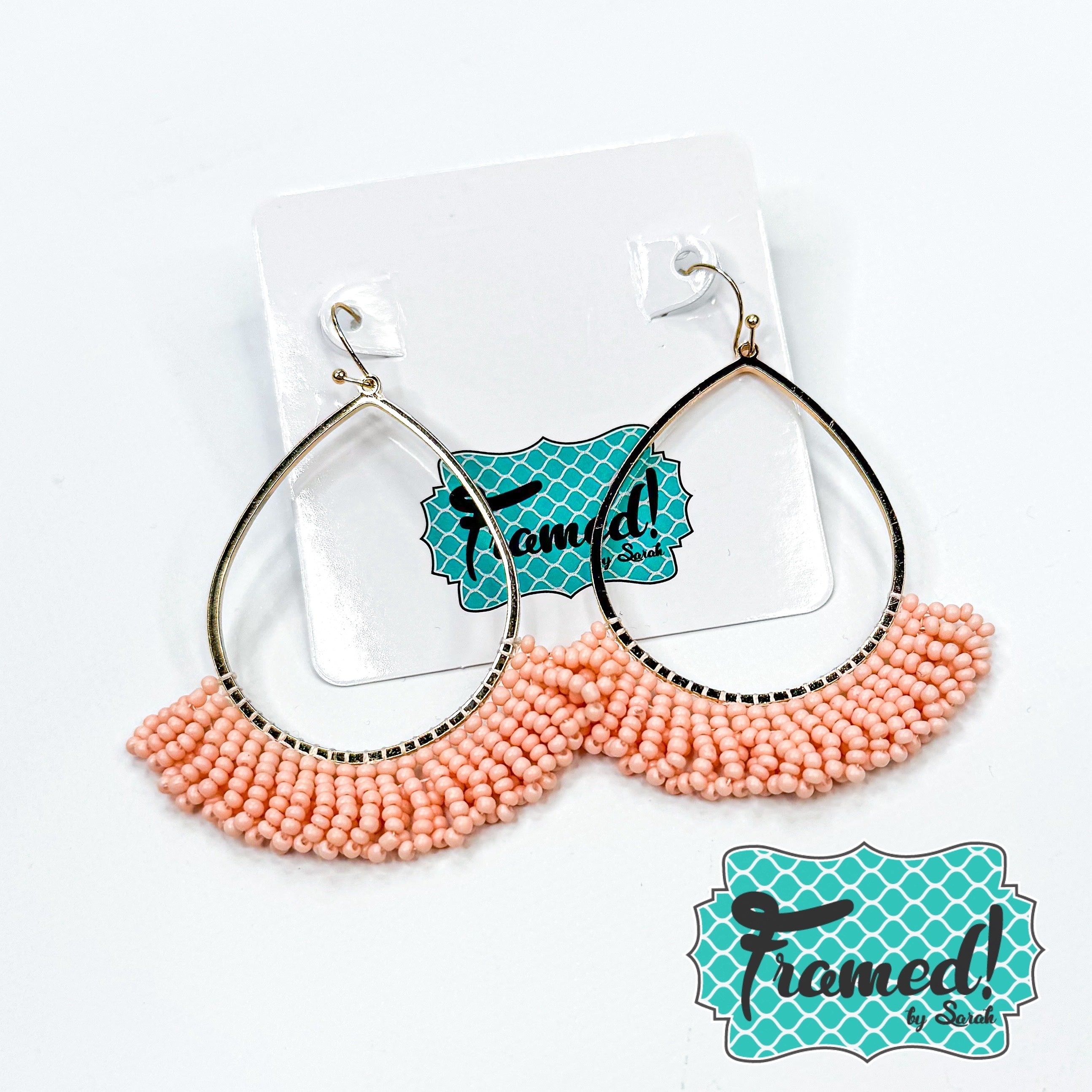 Peach Beaded Fringe Earrings