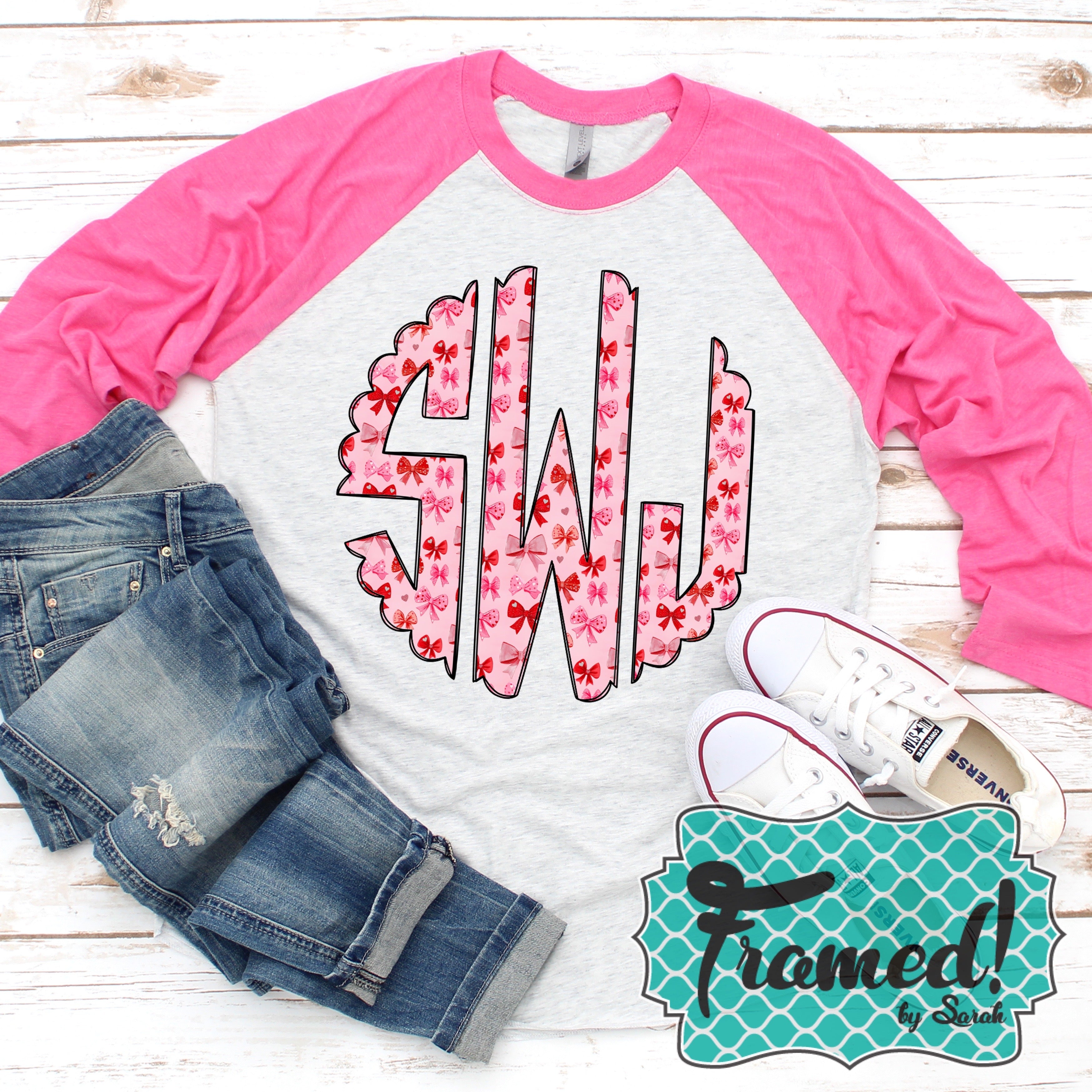 'Pink Bow' Monogrammed Raglan Tee