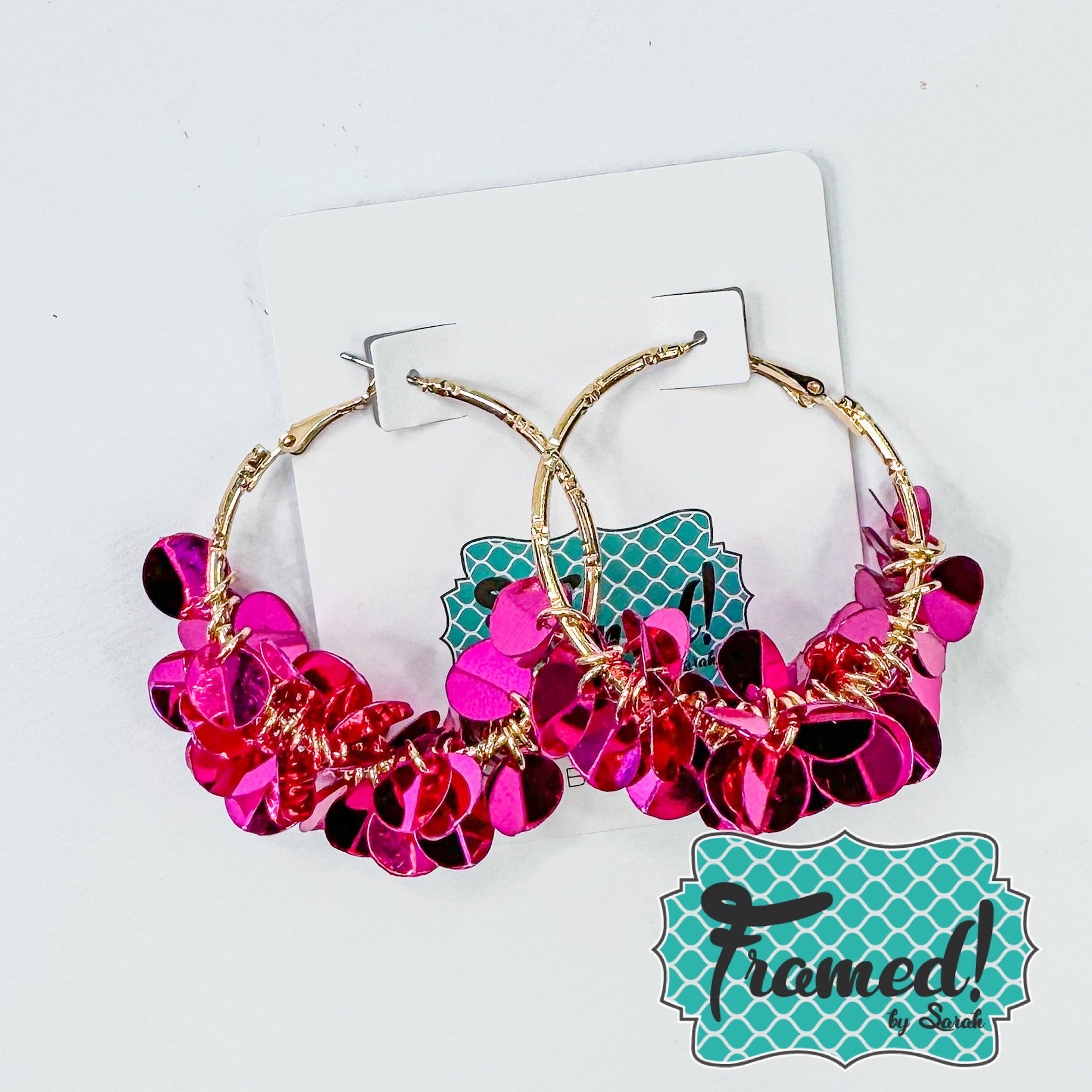 Hot Pink Sequin Tassel Hoop Earrings