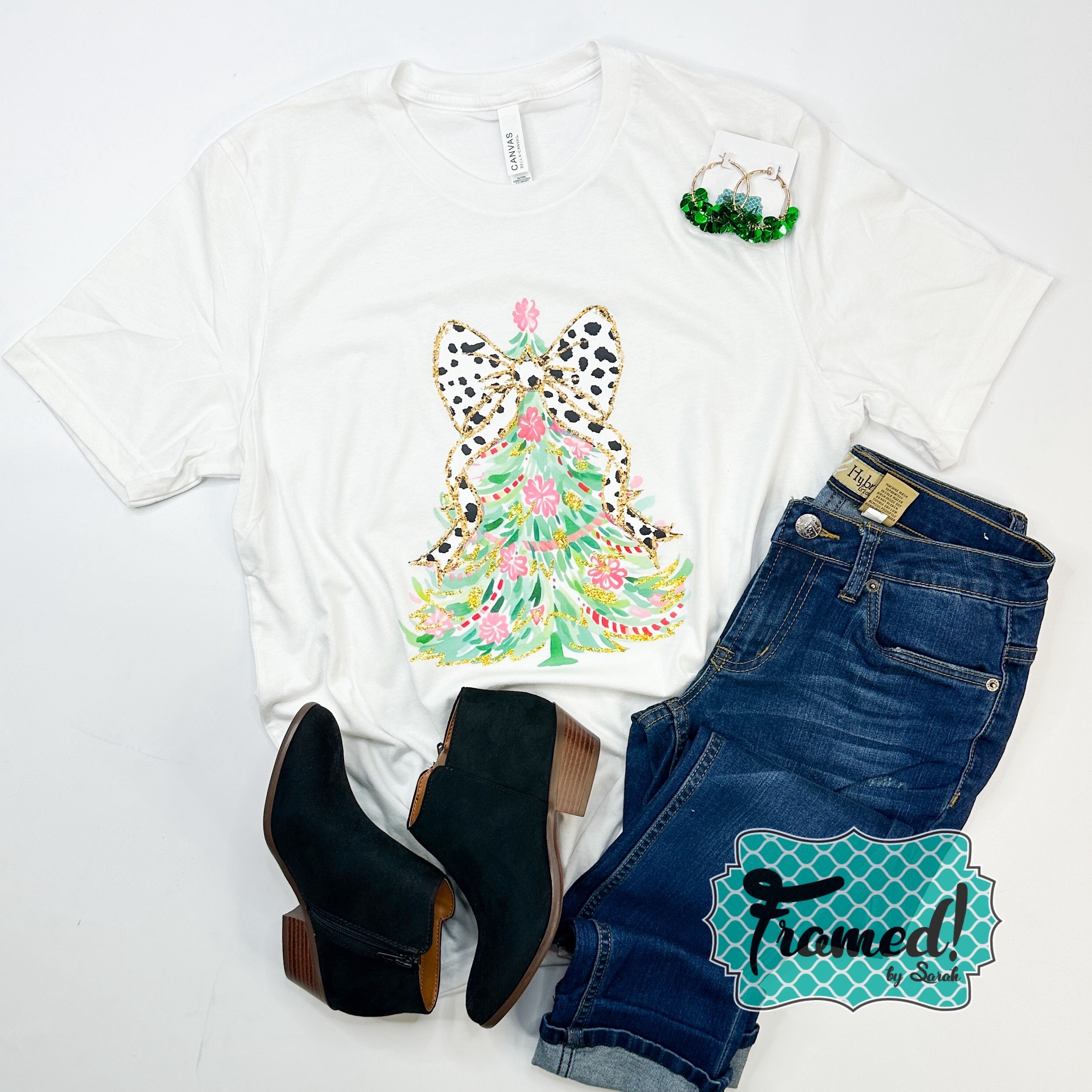 Colorful Glitter Christmas Tree Graphic Tee (Black or White)