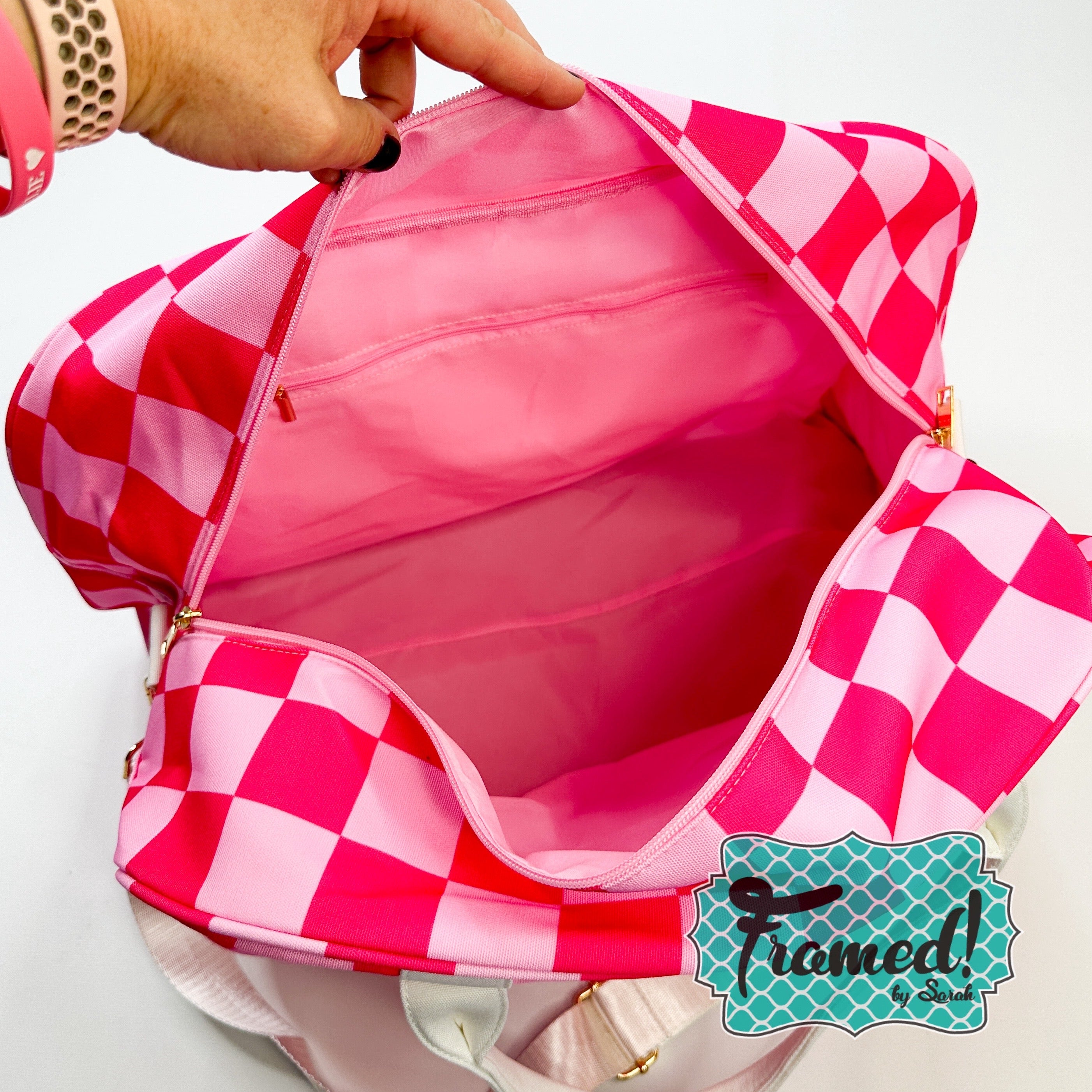 Pink & Red Checkered Weekend Bag