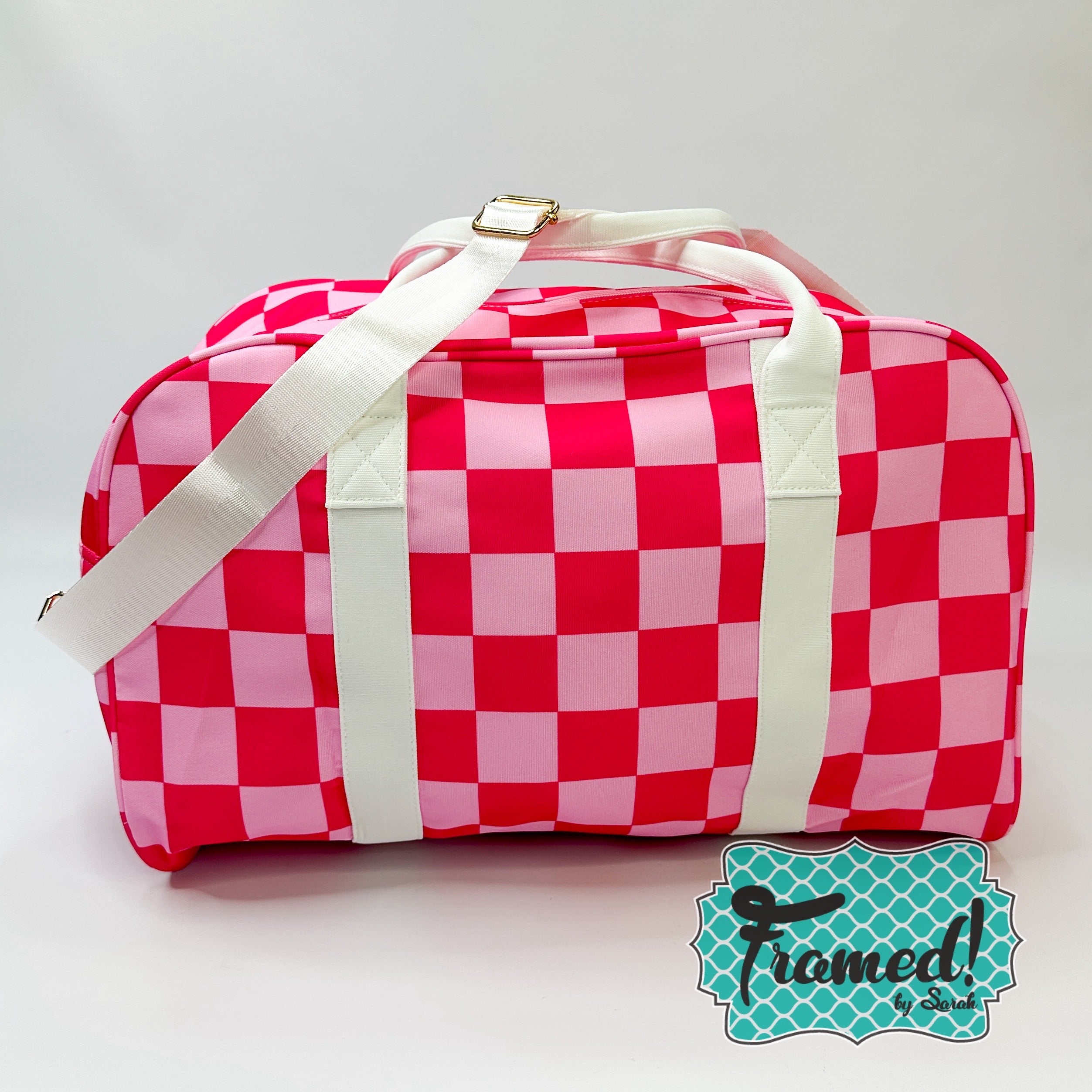 Pink & Red Checkered Weekend Bag