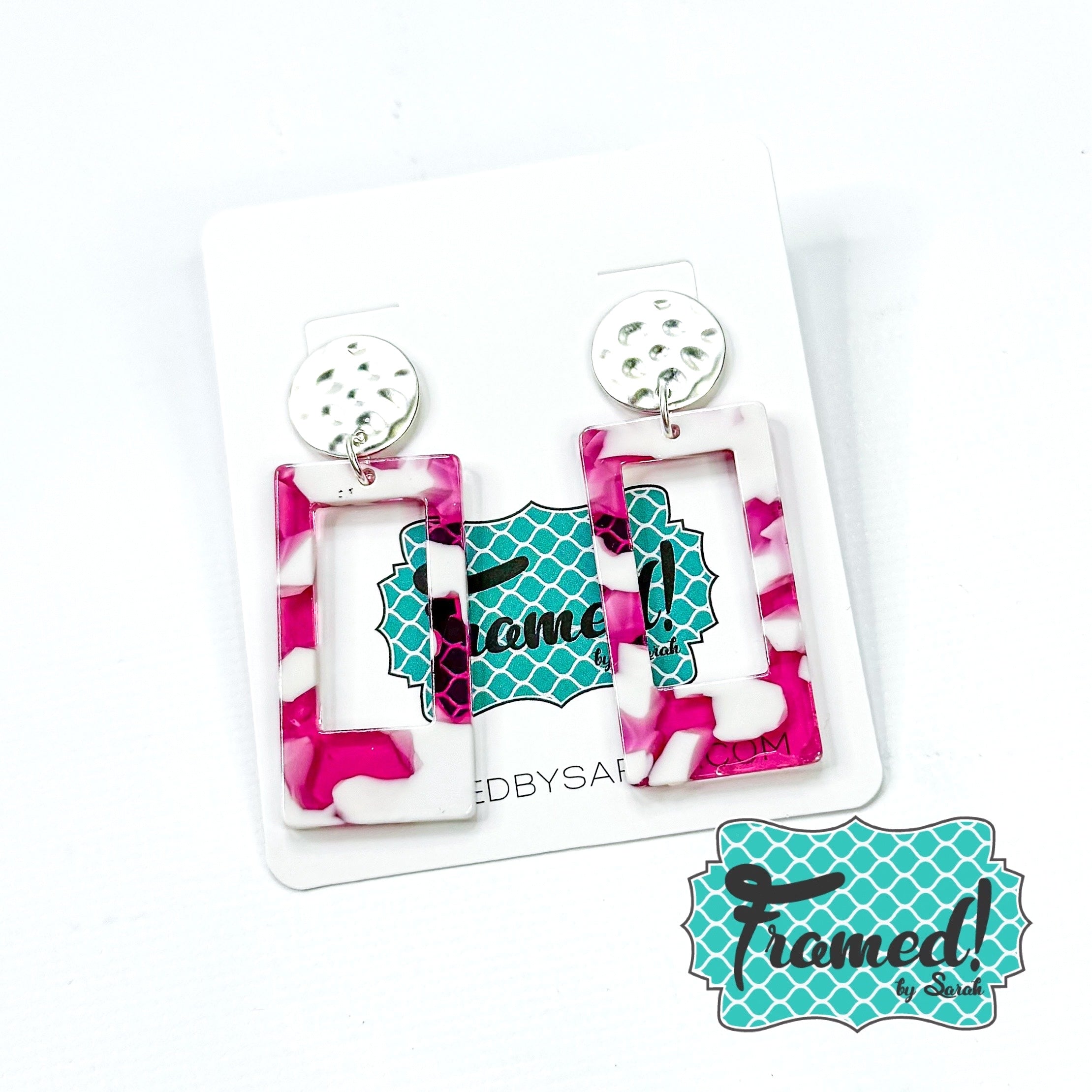 Pink & White Rectangle Earrings