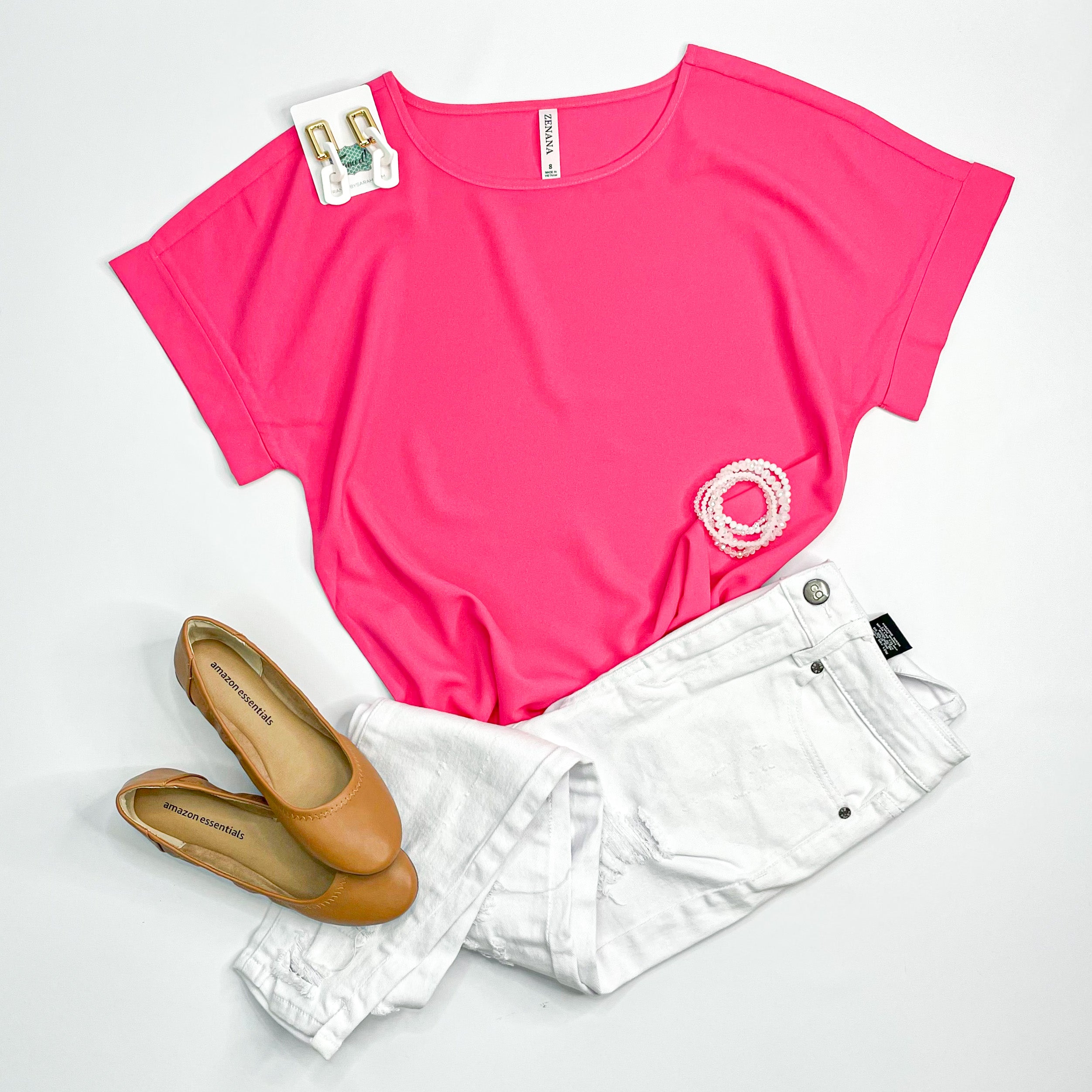 Fuchsia Rolled Sleeve Top (Sm & 1X only)