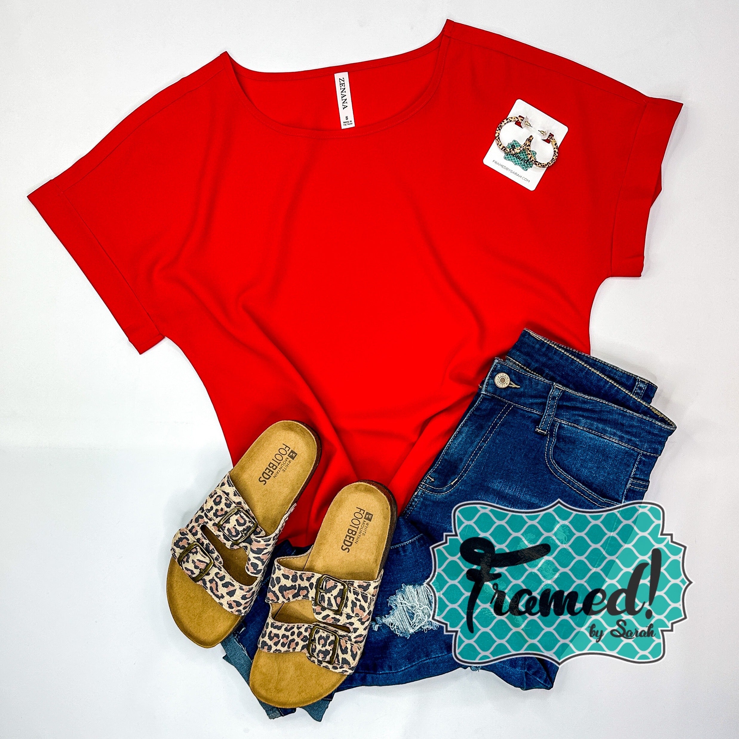 Red Rolled Sleeve Top (Sm, M, XL, 1X, 2X Only)