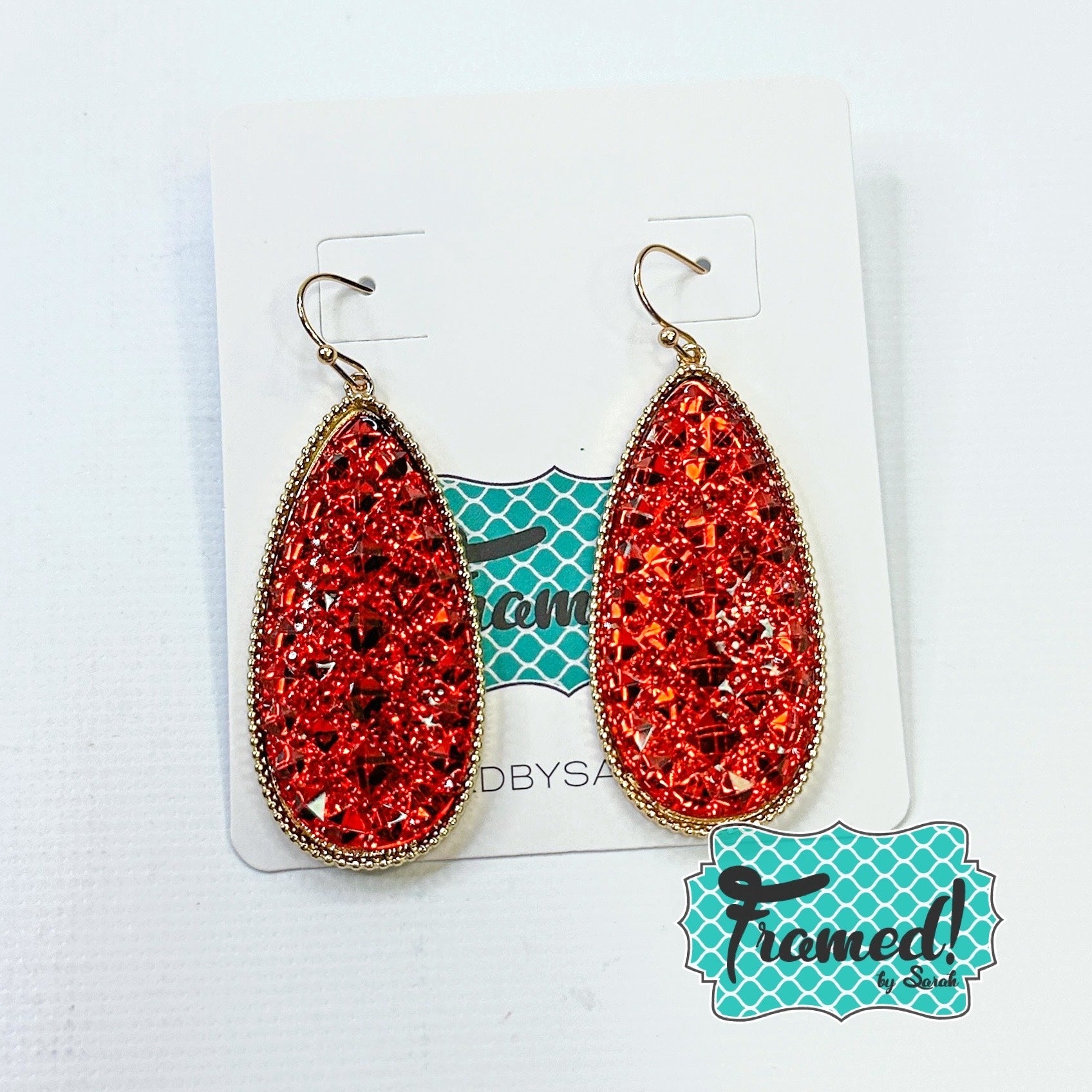 Red Glitter Teardrop Earrings