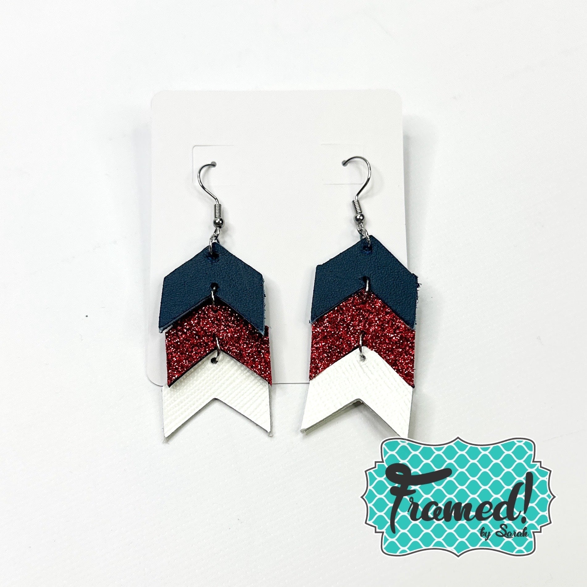 Navy & Red Triple Arrow Earrings