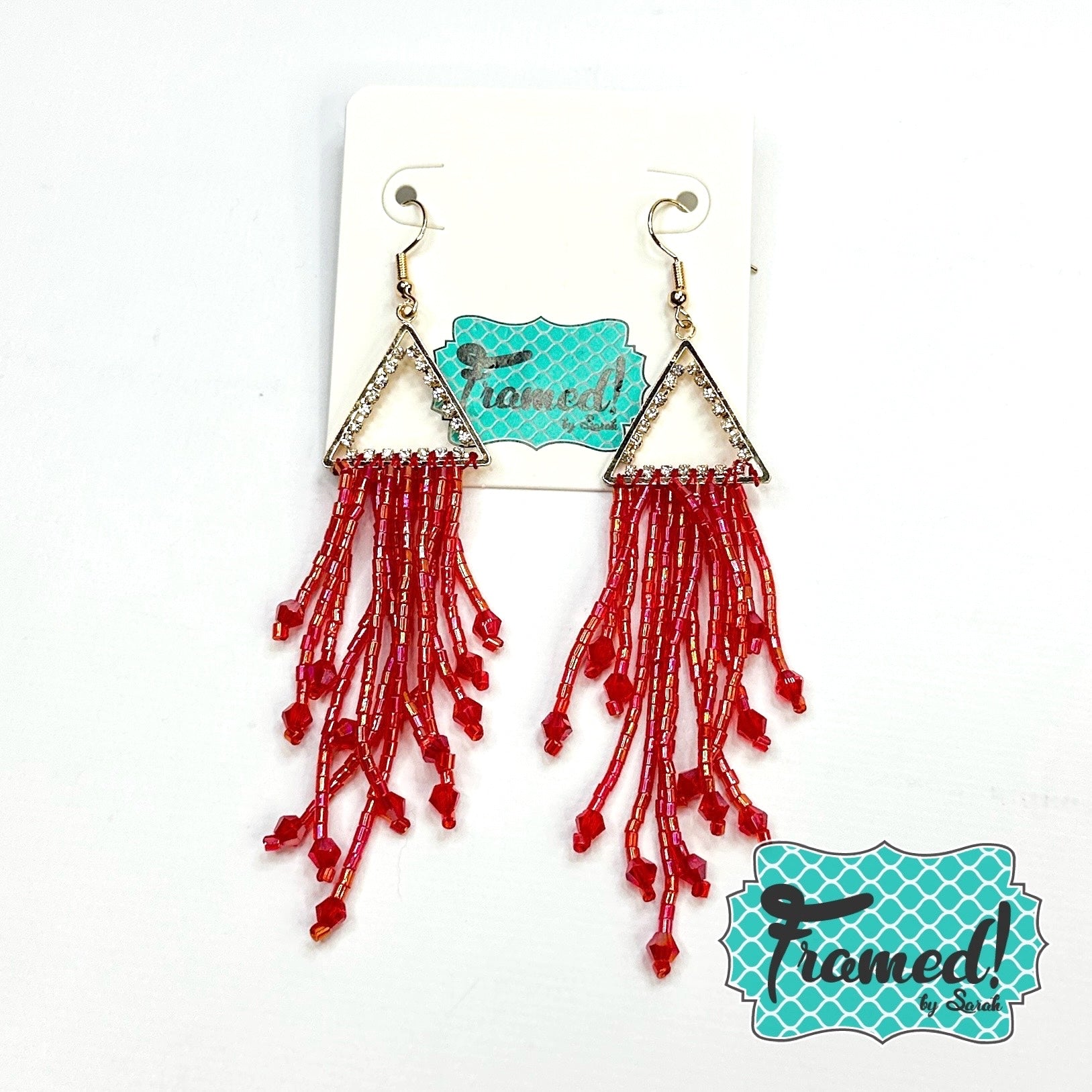 Red Iridescent Beaded Drop Earrings