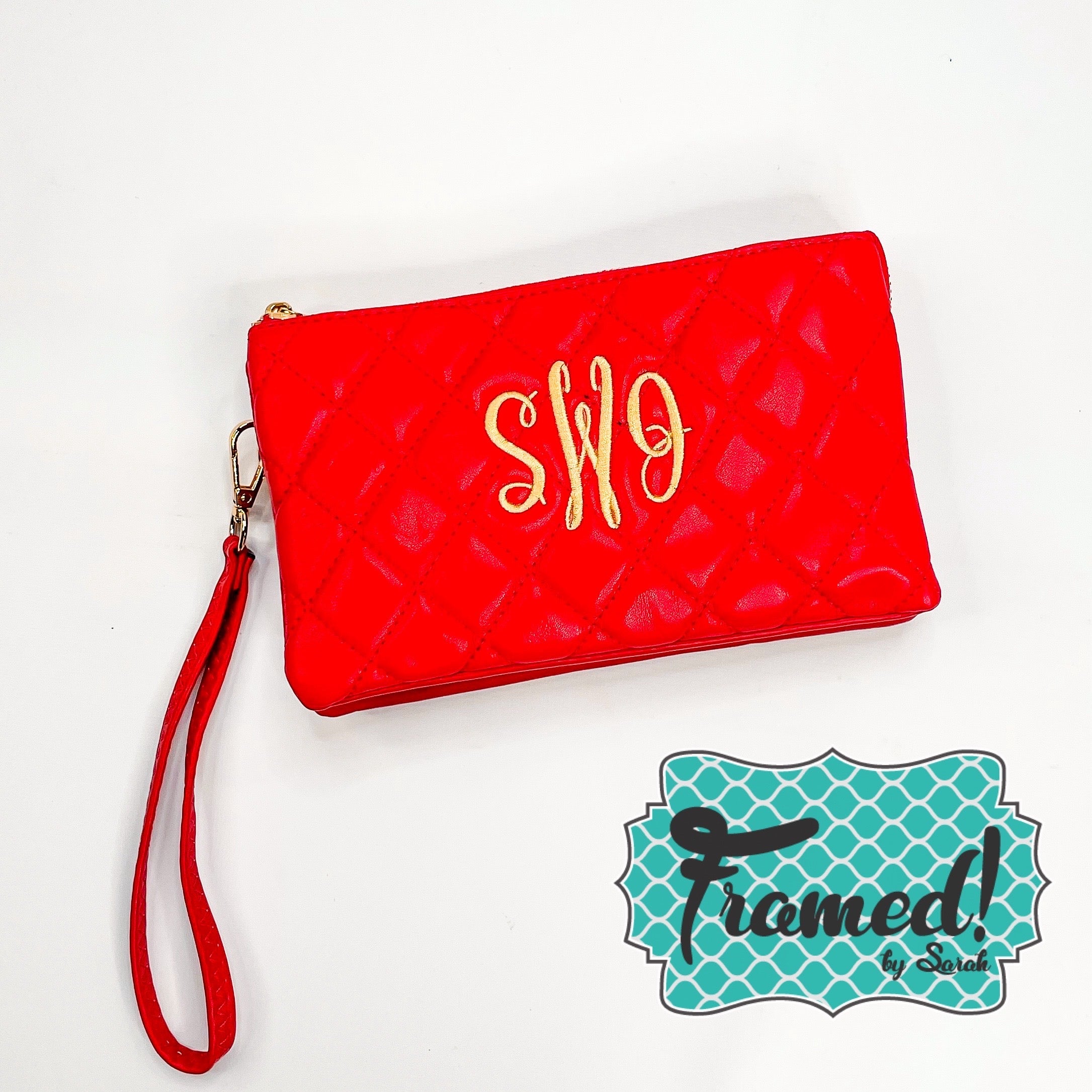 Red Quilted Monogrammed Compartment Crossbody
