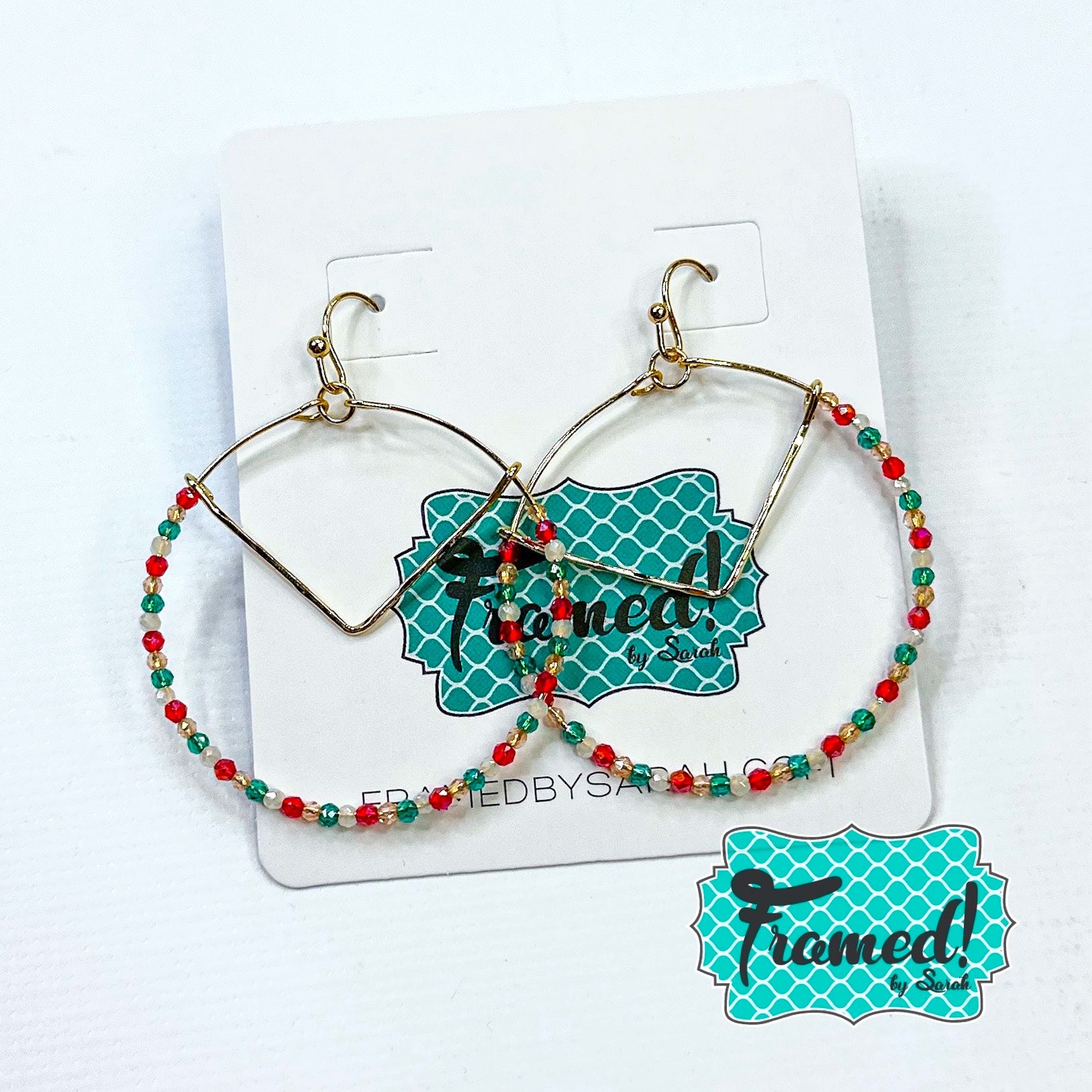 Red White & Turquoise Beaded Hoop Earrings