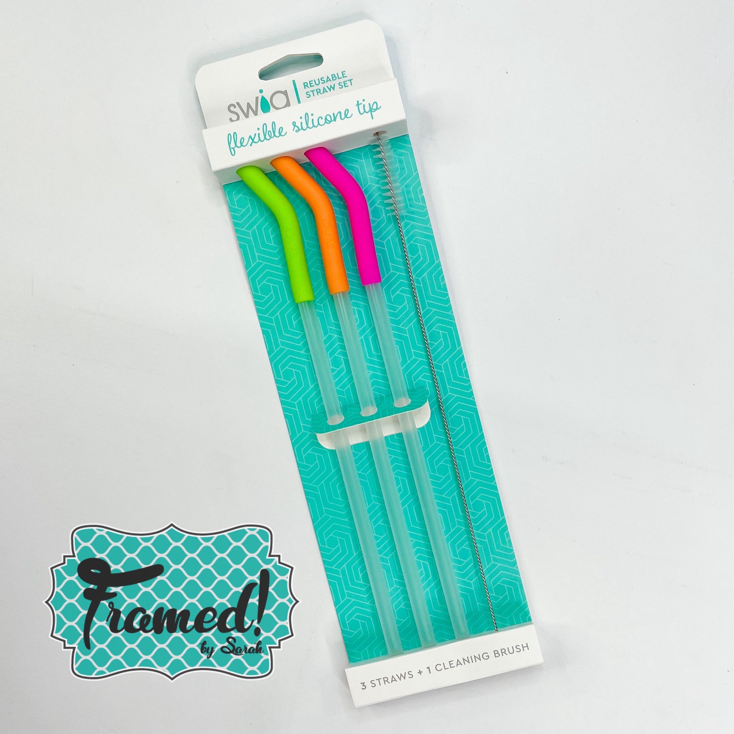 Reusable Straw Set (for 40oz Mega Mug or 32 oz Tumblers) - Neon Lime/Orange/Berry