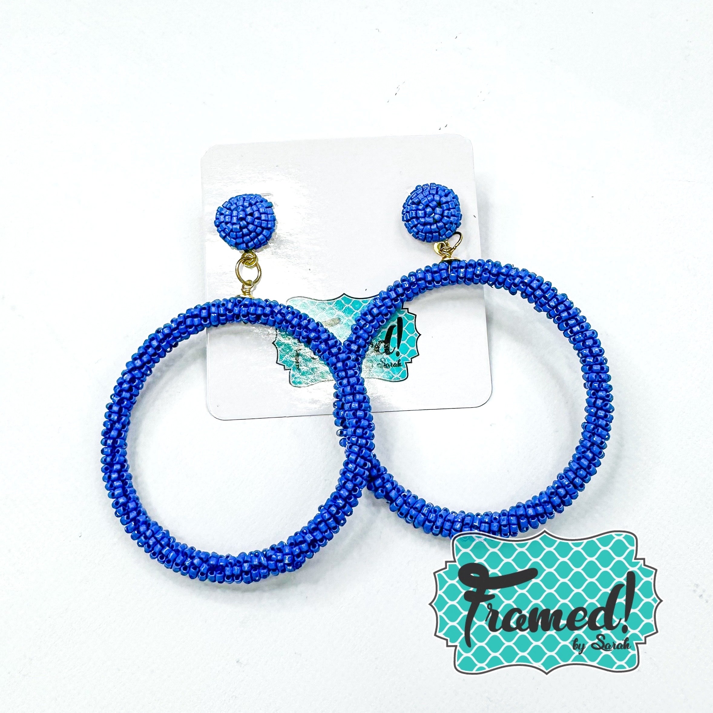 Royal Blue Beaded Hoop Earrings