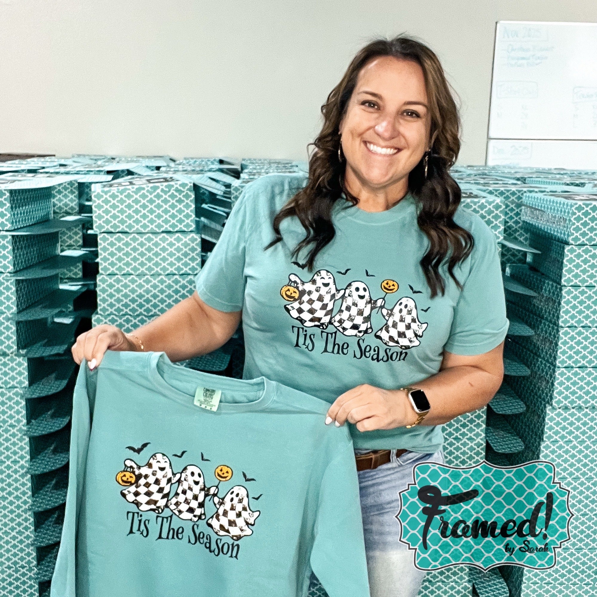 Seafoam 'Tis the Season' Checkered Ghost Graphic Tee