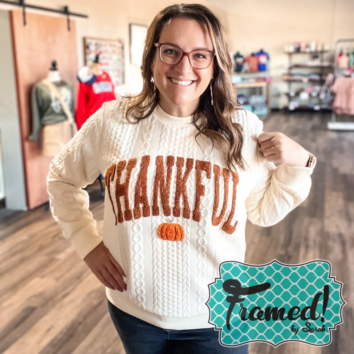 'Thankful' Braided Crewneck Sweatshirt (Small only)