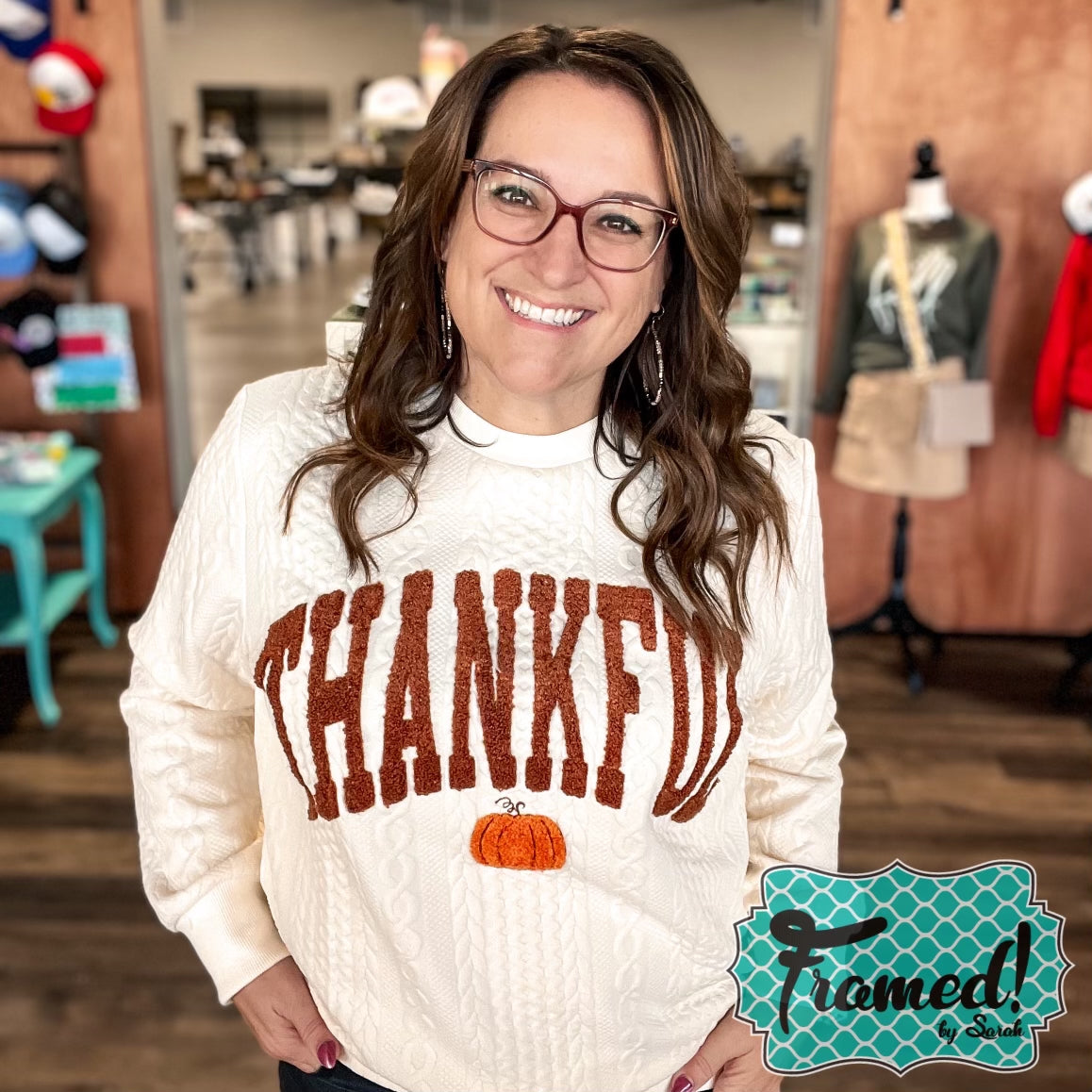 'Thankful' Braided Crewneck Sweatshirt (Small only)