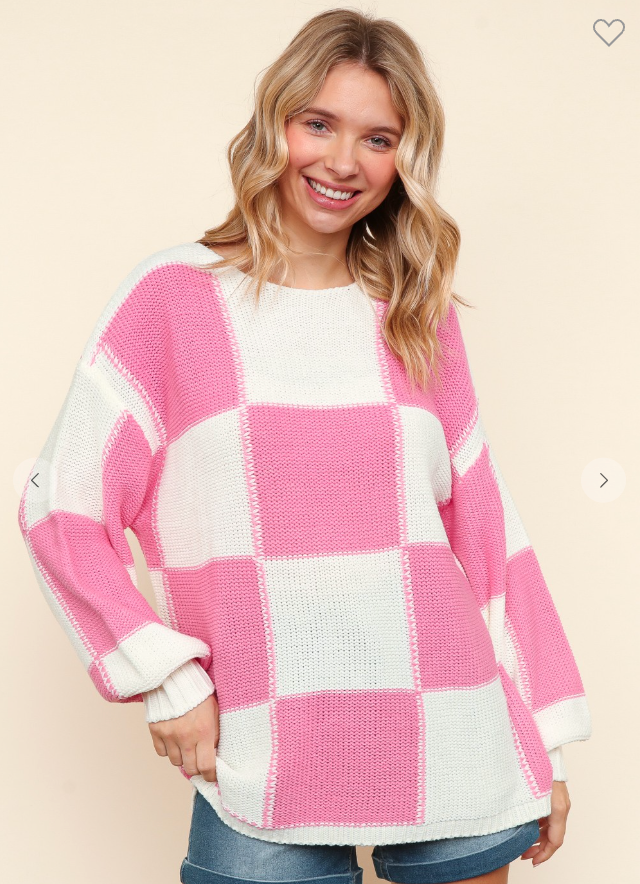 Pink & Ivory Checkered Sweater