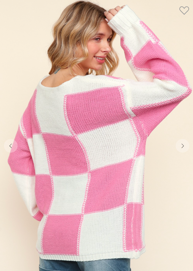 Pink & Ivory Checkered Sweater