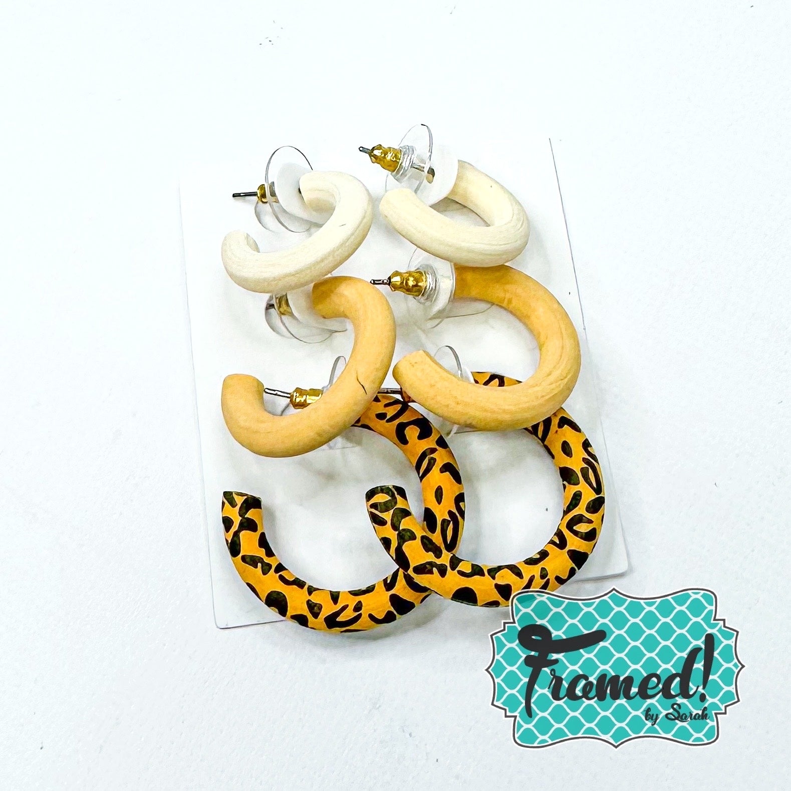 Set of 3 Wood & Leopard Hoops