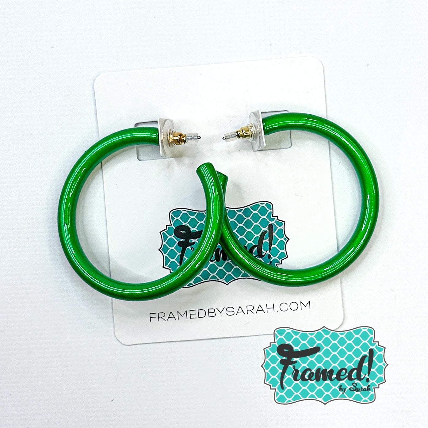 Shiny Green Hoop Earrings