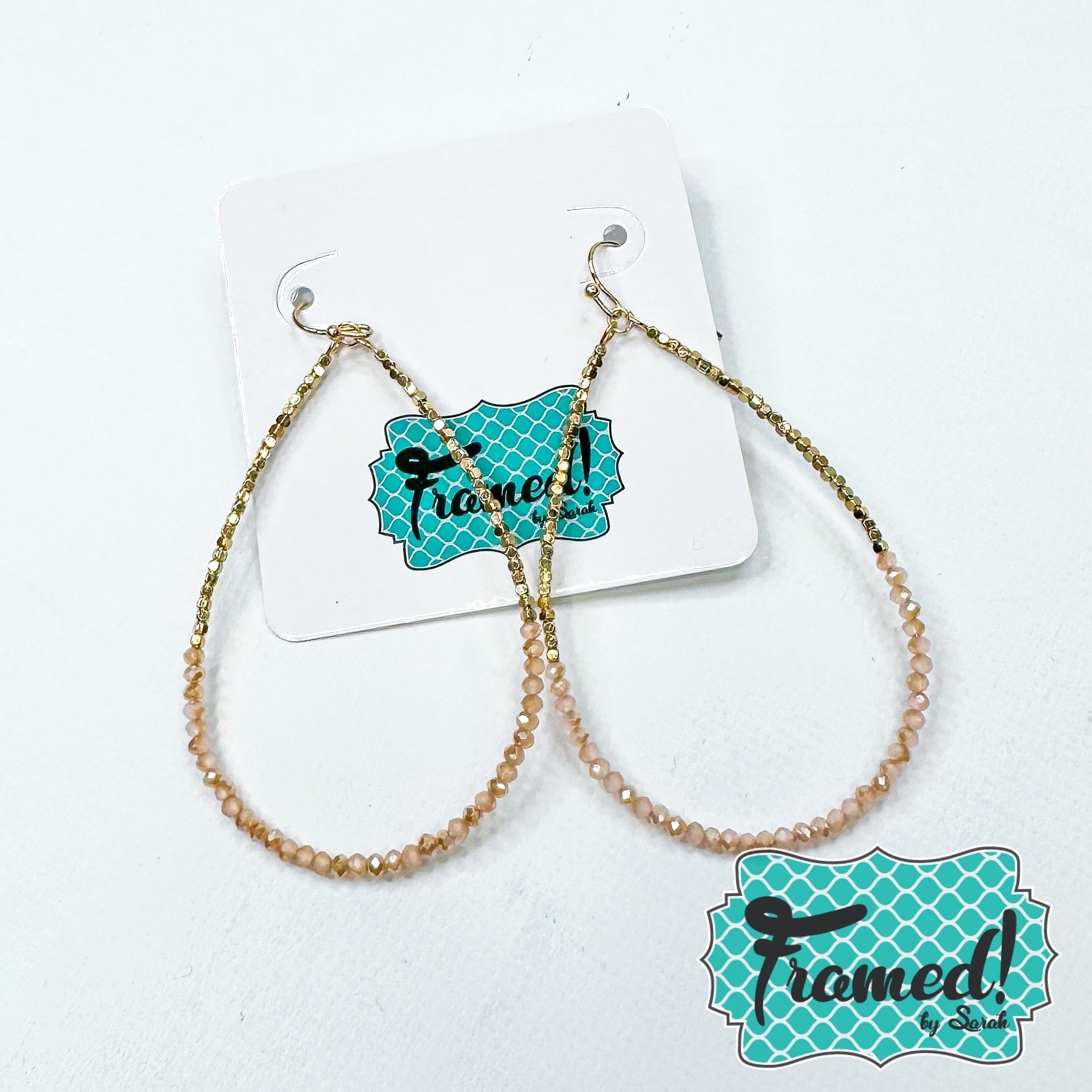 Tan & Gold Beaded Teardrop Earrings