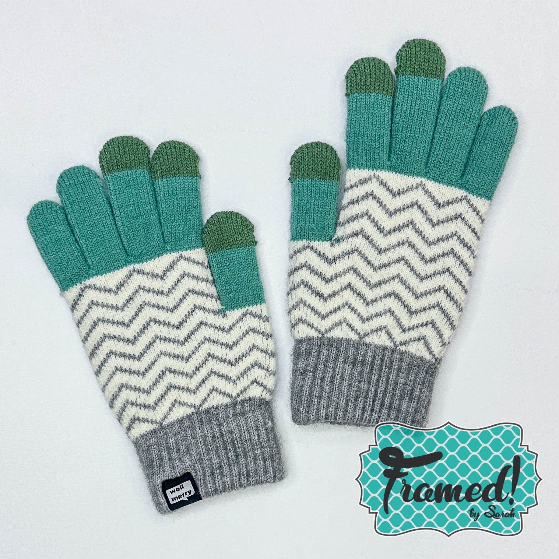 Teal Chevron Touch Screen Gloves