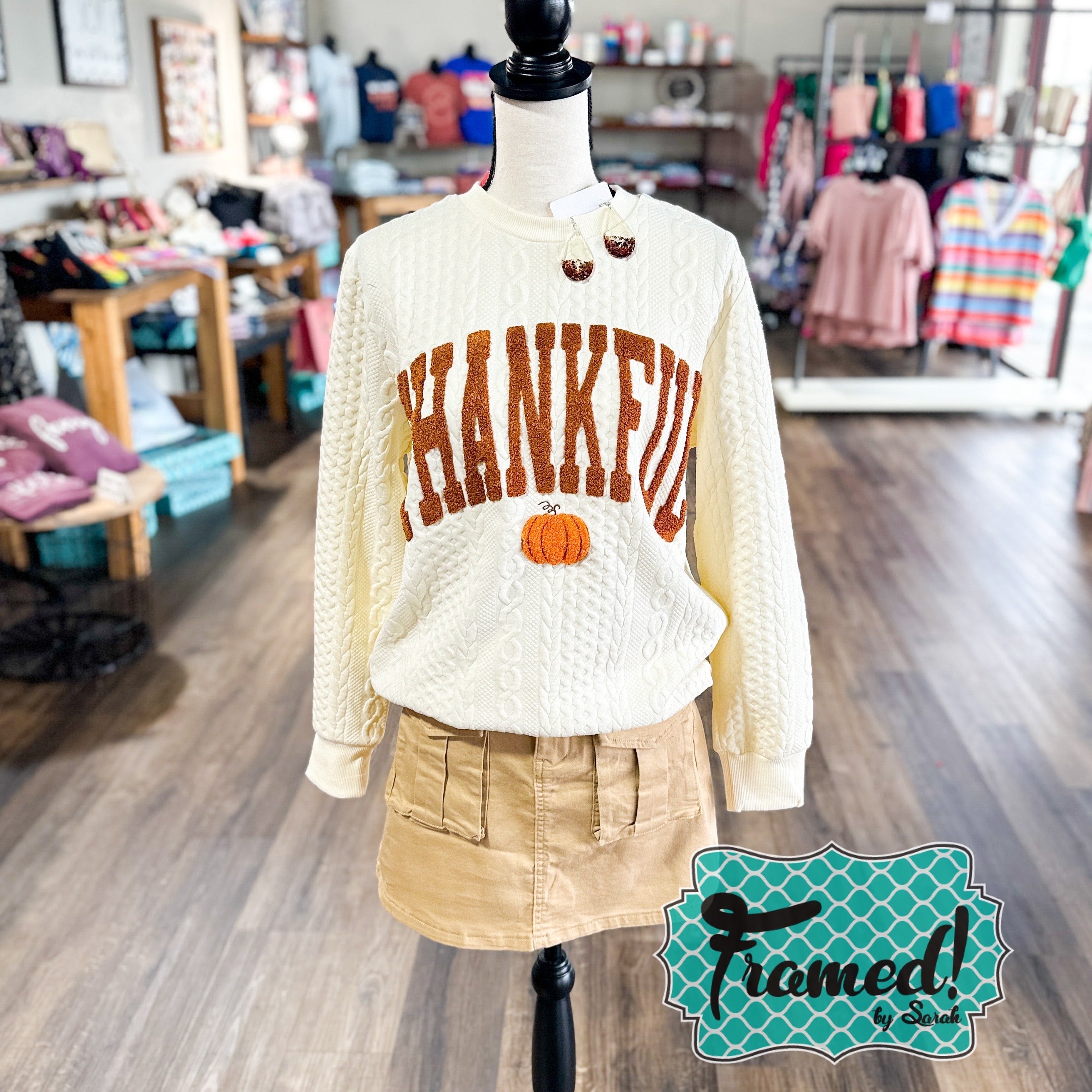 'Thankful' Braided Crewneck Sweatshirt (Small only)