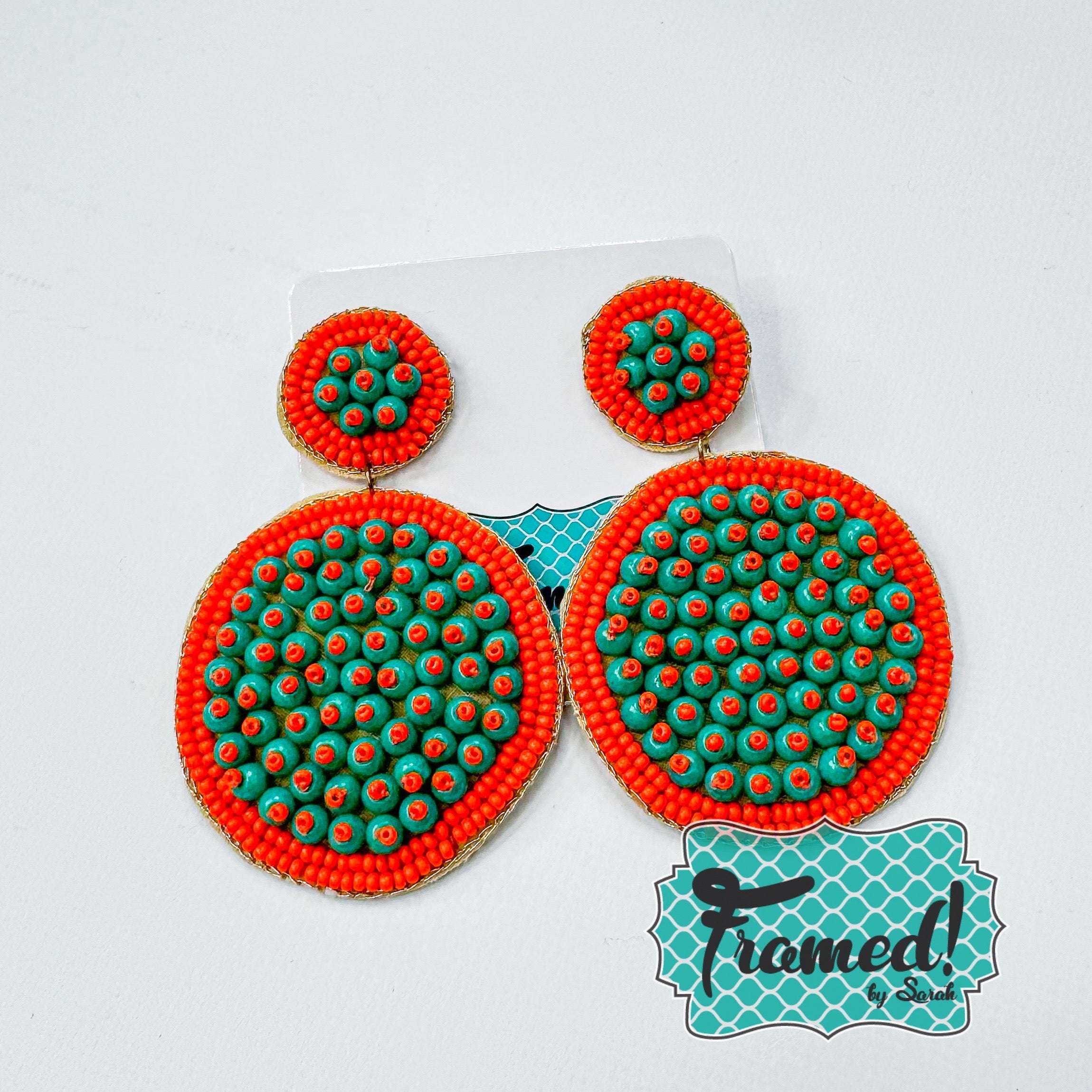 Turquoise & Orange Beaded Disc Earrings