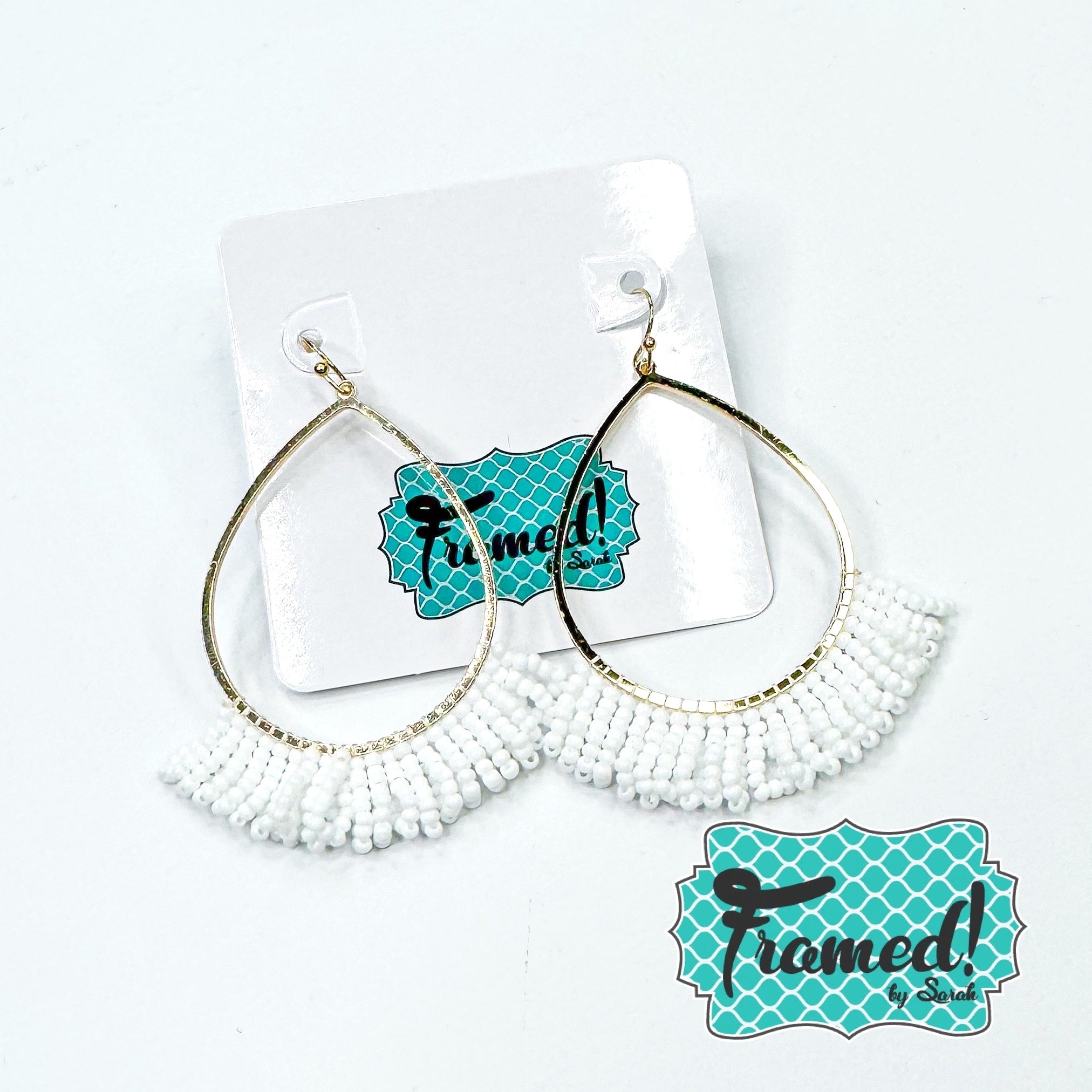 White Beaded Fringe Earrings