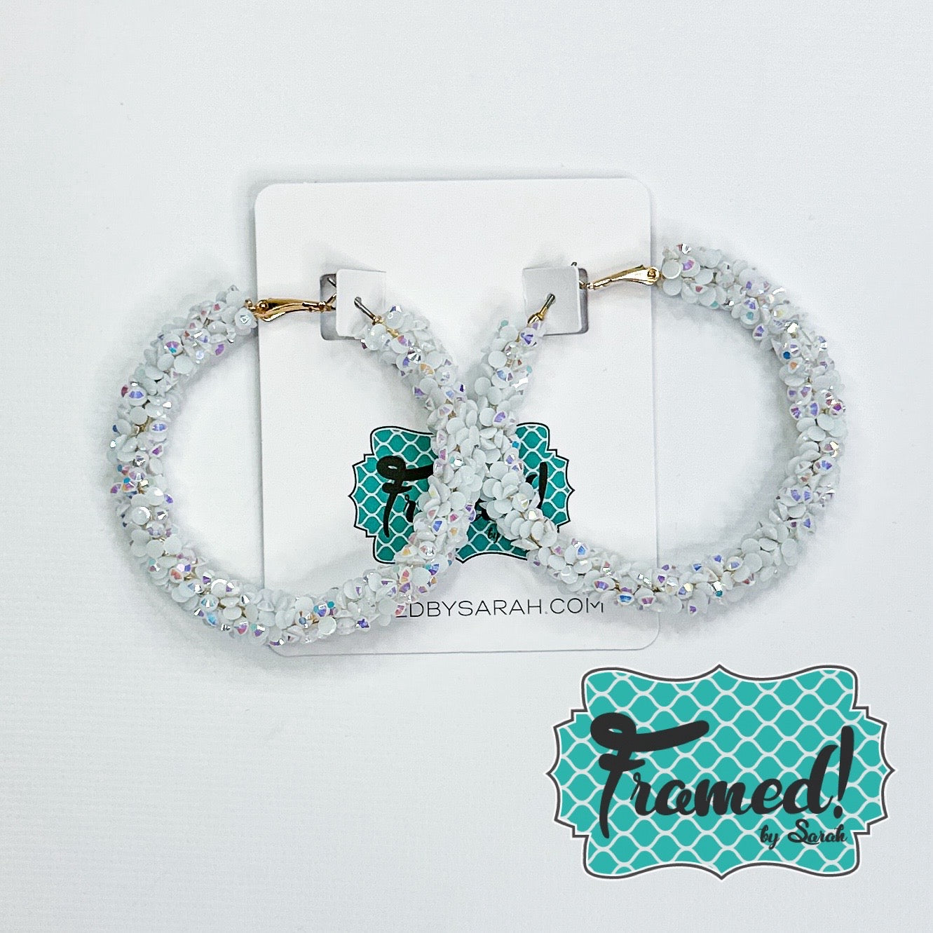 White Sparkly Party Hoop Earrings