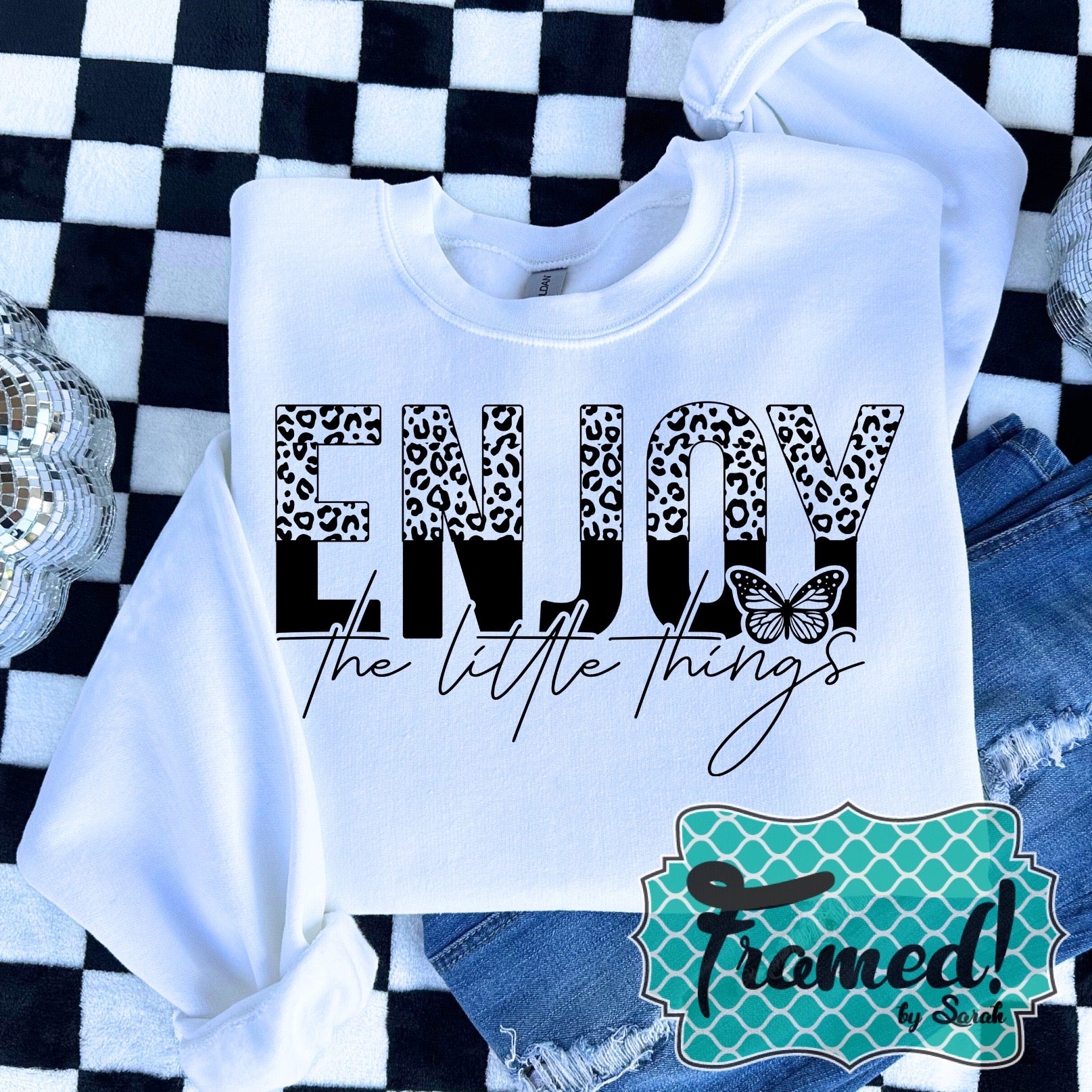 White "Enjoy the Little Things" Leopard Sweatshirt