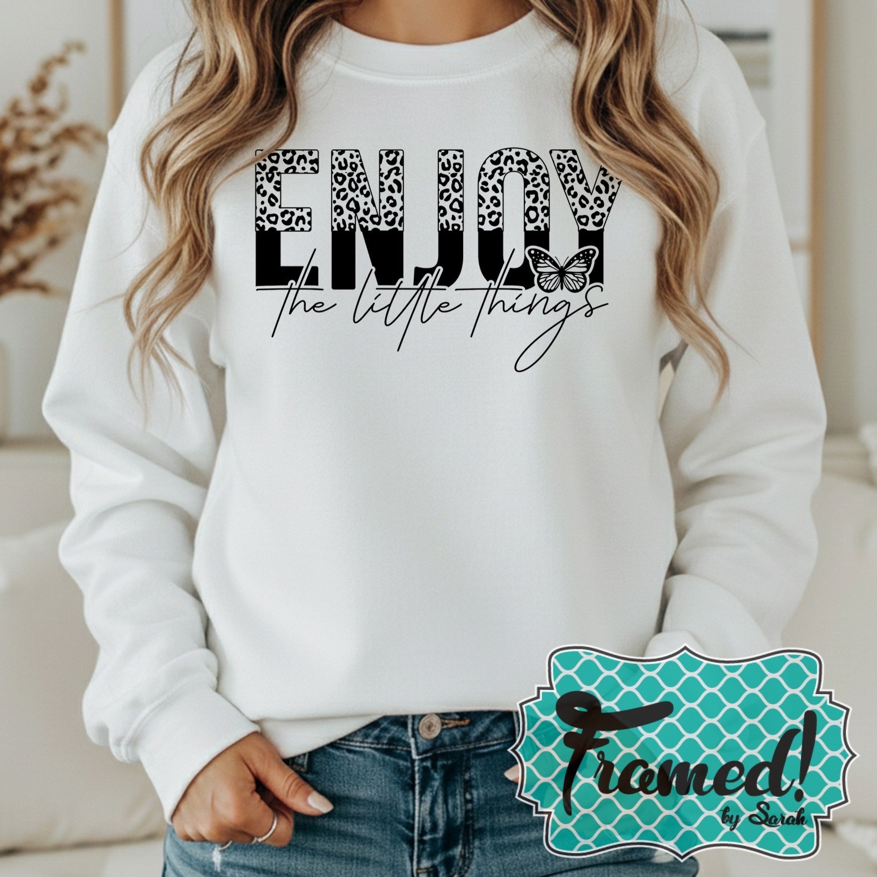 White "Enjoy the Little Things" Leopard Sweatshirt