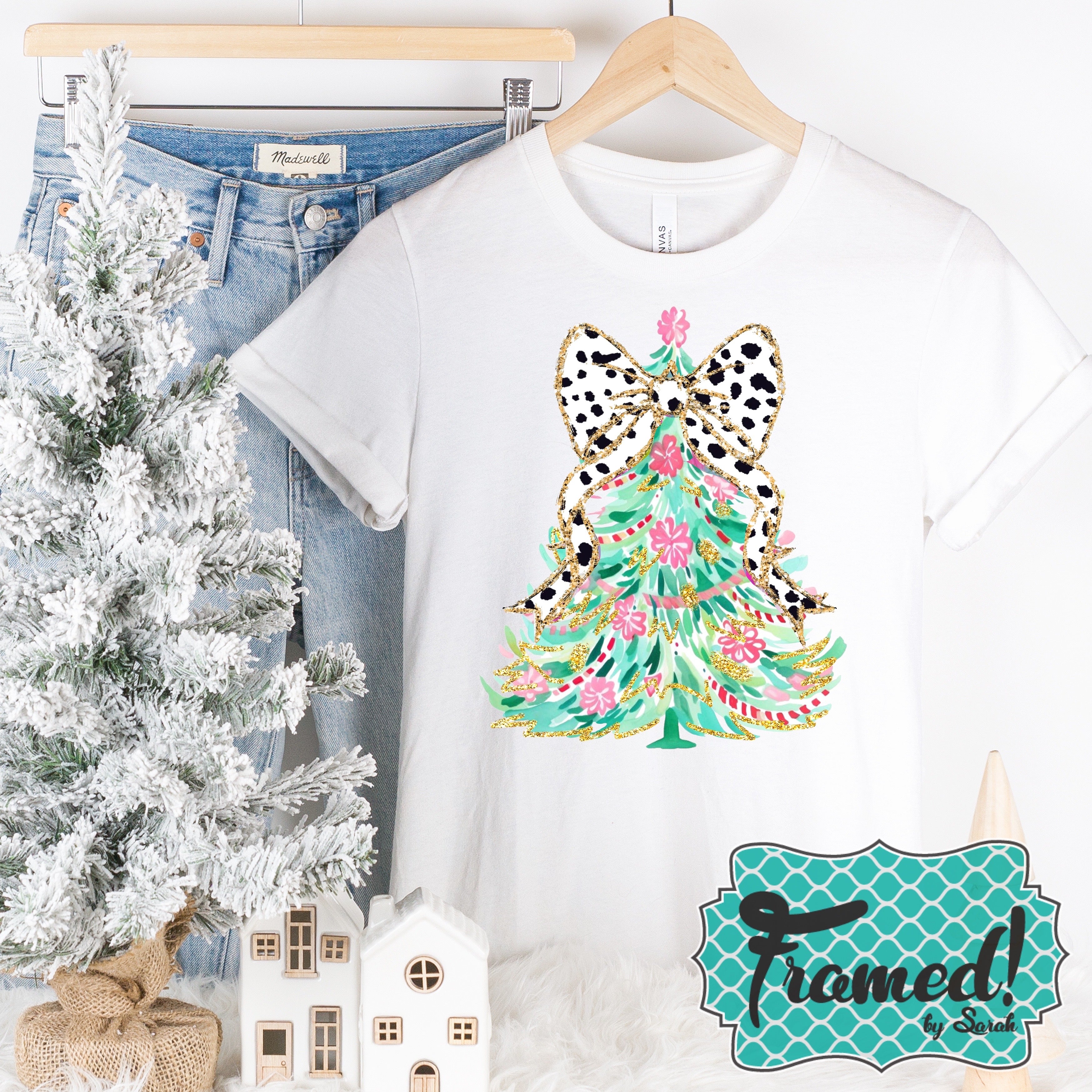 Colorful Glitter Christmas Tree Graphic Tee (Black or White)