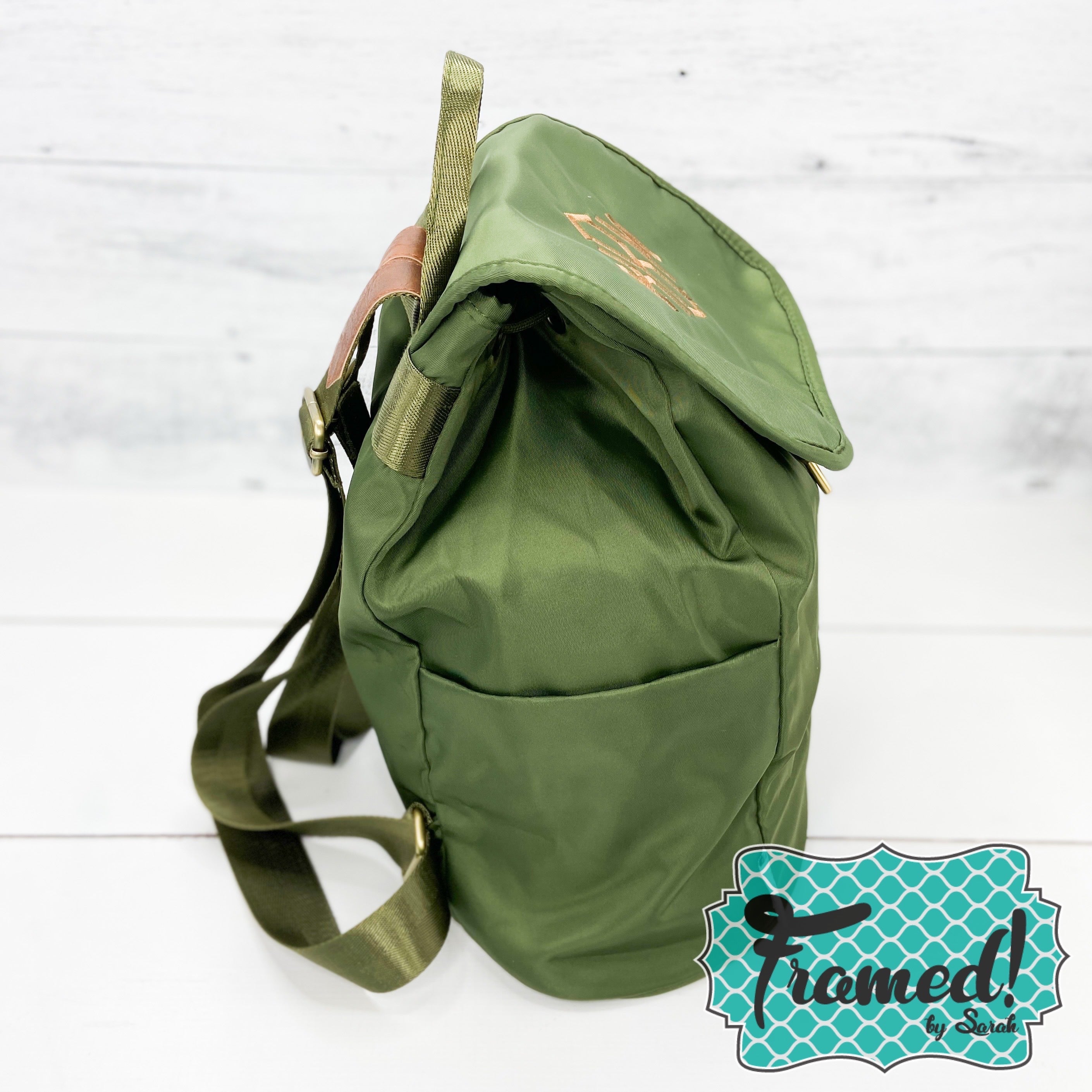 Olive Green Monogrammed Backpack