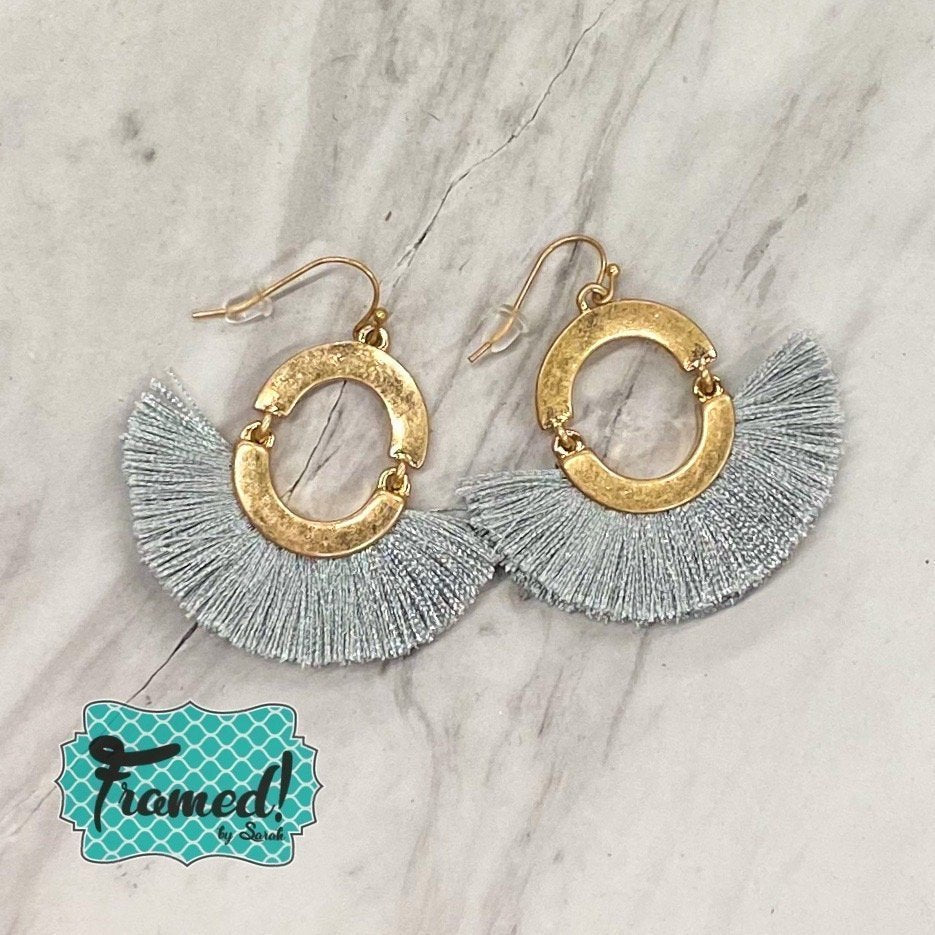 Gray & Gold Fringe Earrings