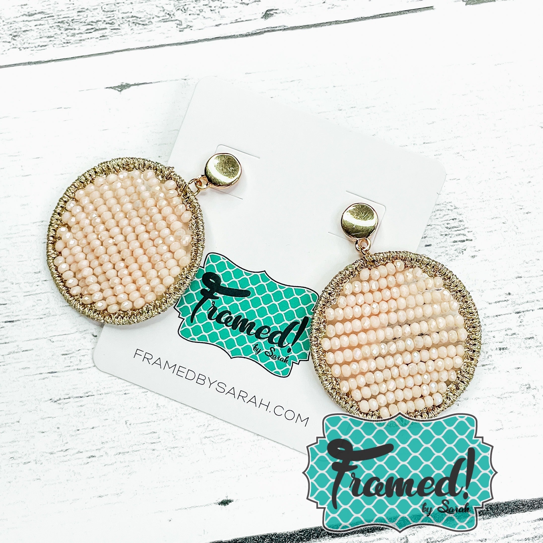 Ivory Sparkly Beaded Disc Earrings