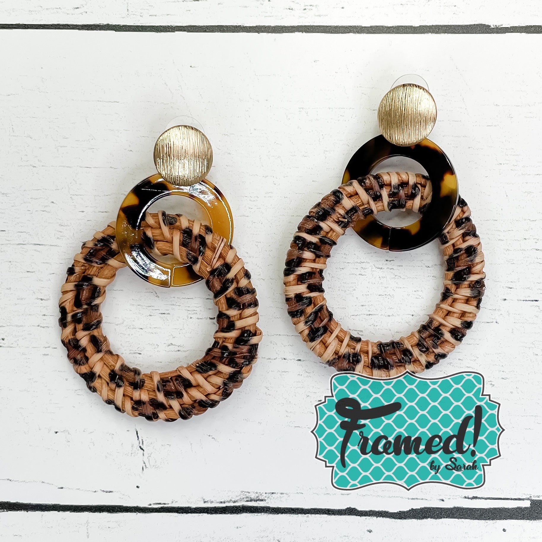 Leopard & Gold Woven Hoop Earrings