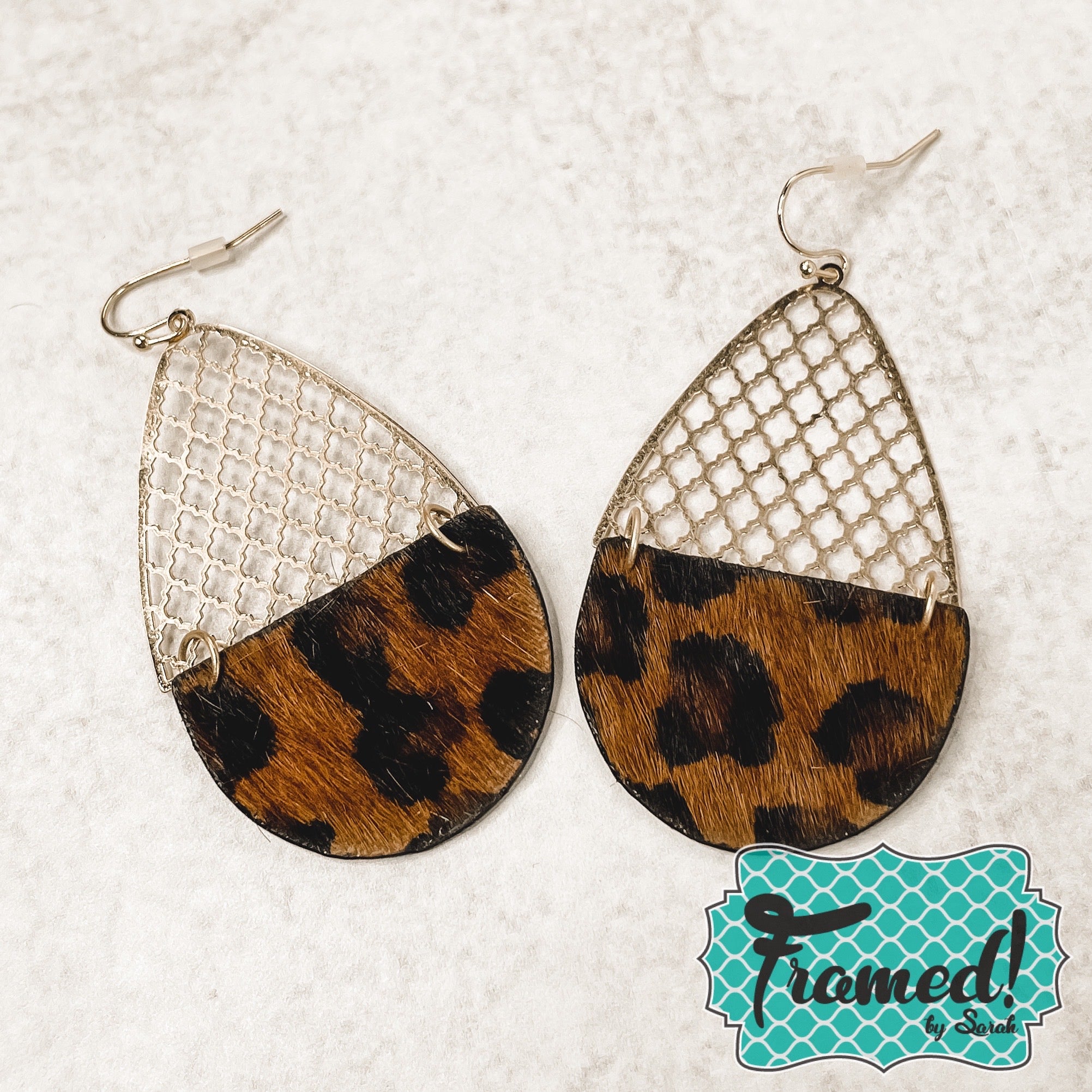 Metal & Brown Leopard Earrings
