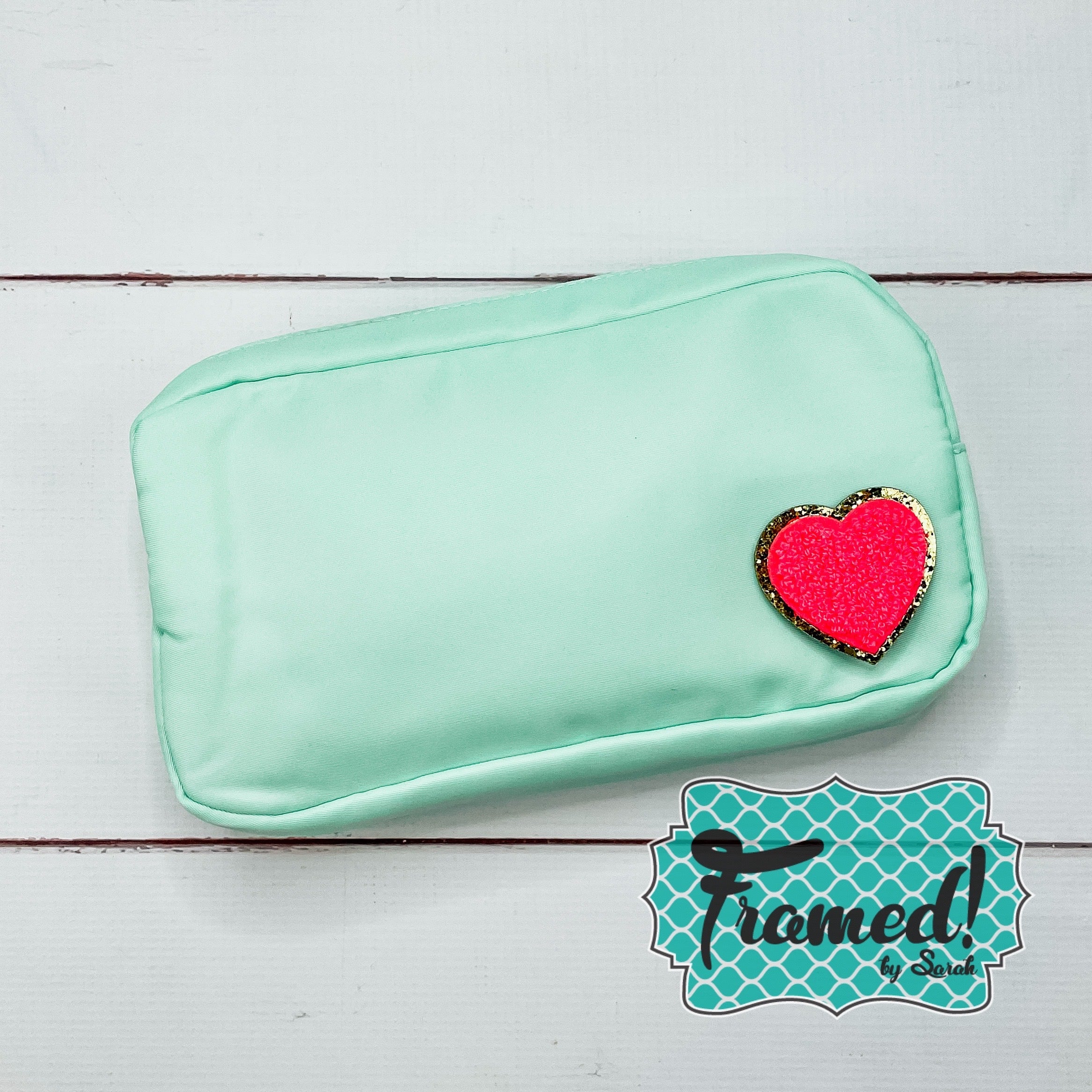 Mint Logan Accessory Bag with Chenille Heart