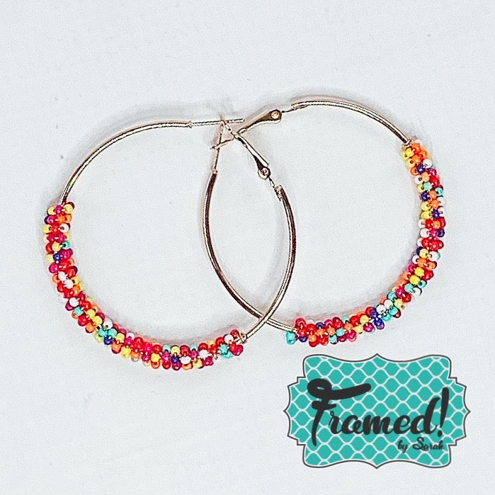 Multi-Colored Beaded Hoop Earrings