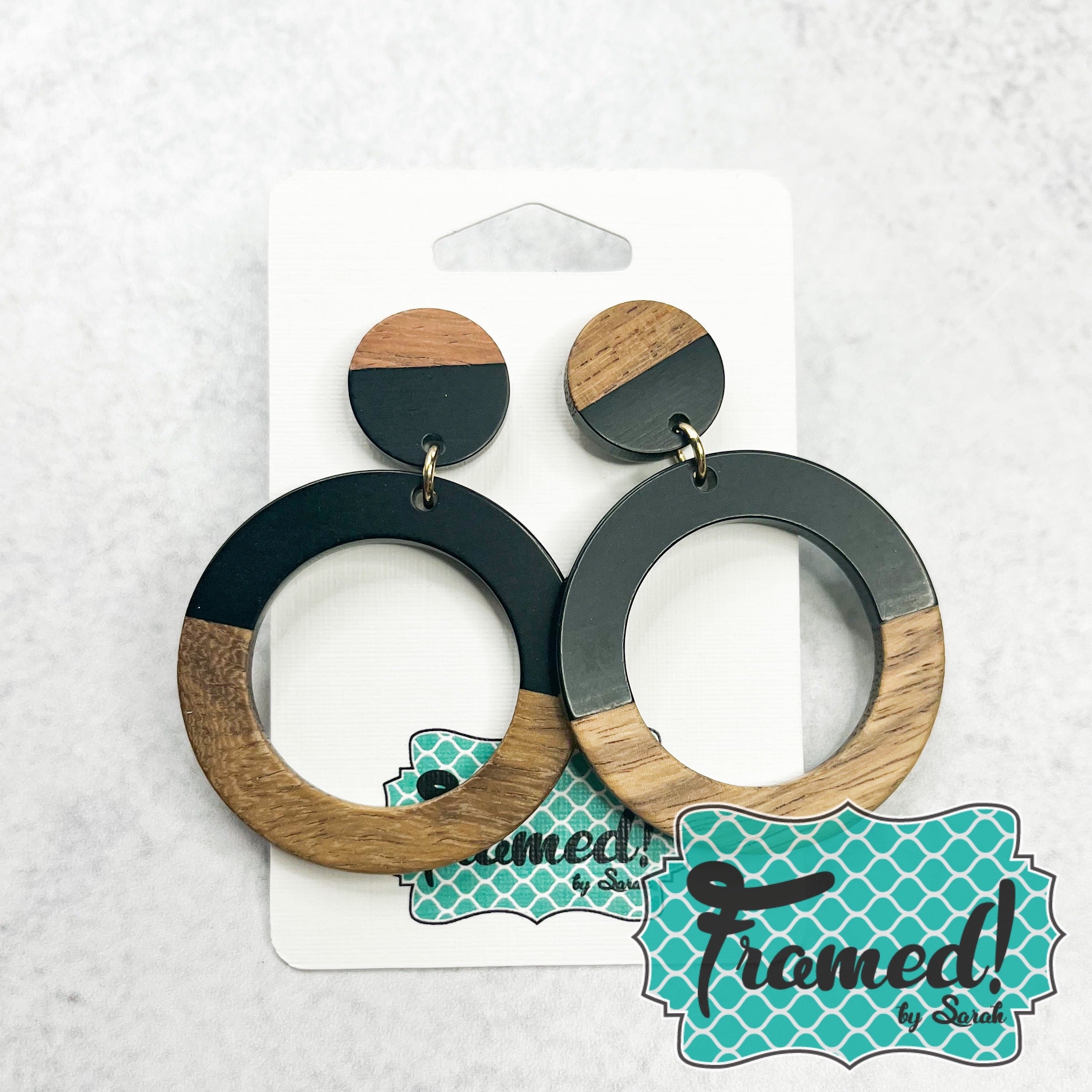 Black & Wooden Hoop Earrings